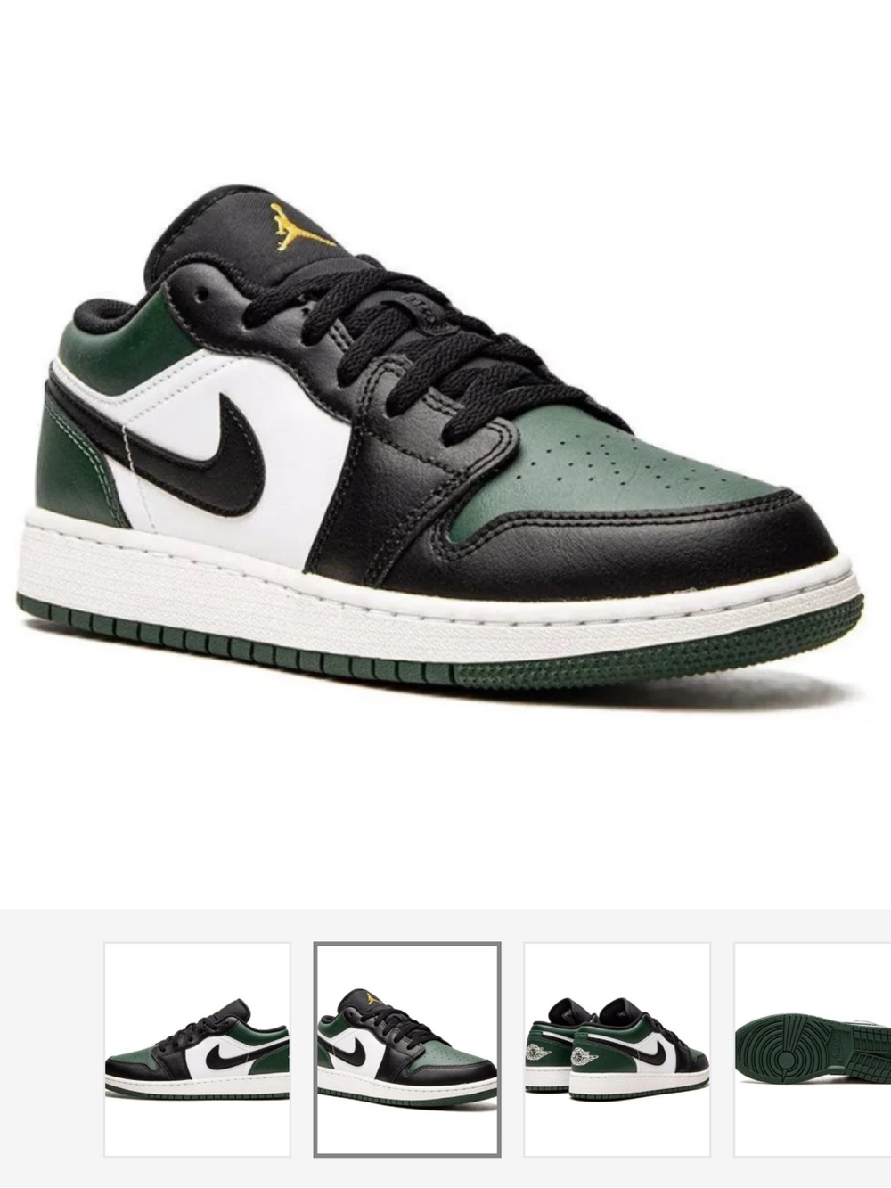 Nike Air Jordan 1 Low Green Toe Black white GS 5Y Pine Green